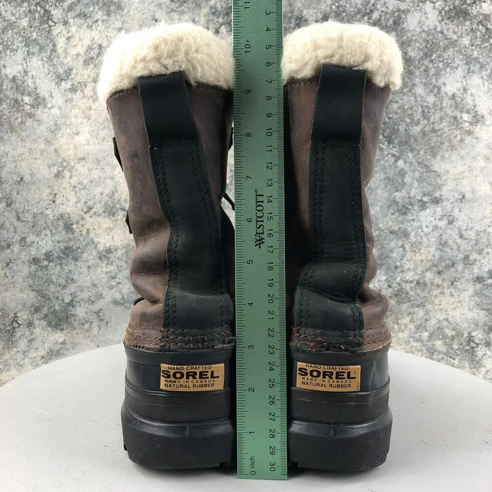 Sorel Men's Size 6 Bighorn Dark Brown Black Leather Lace-Up Lined Winter Boots